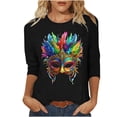 thumbnail image 2 of Nmnitkp Spring 2026 Womens Tops Fashion 3/4 Sleeve Tops for Women Mardi Gras Mask Print Loose Crew Neck Women's T-Shirts, Casual Carnival Spring Wear Women's Tops, Tees & Blouses Black #03,3XL, 2 of 6