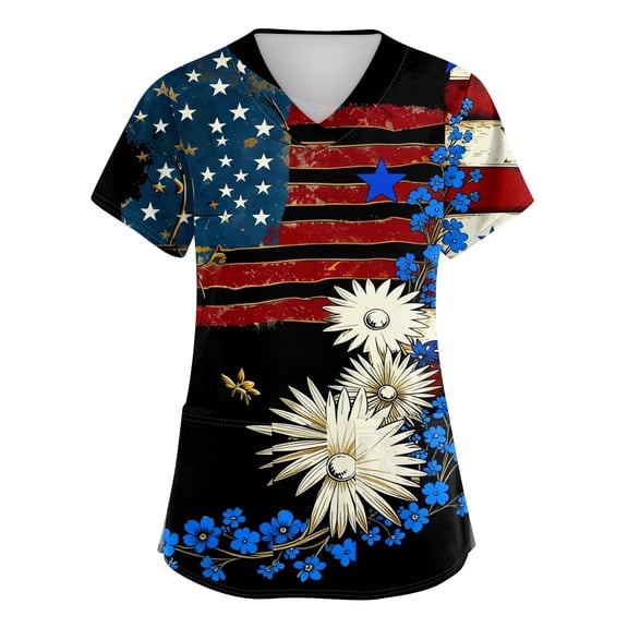 Bbyeadc Plus Size 250th Anniversary Short Sleeve T-Shirts for Women Anniversary Freedom T-Shirt V Neck United States Shirt Casual Summer Top,Black(L)