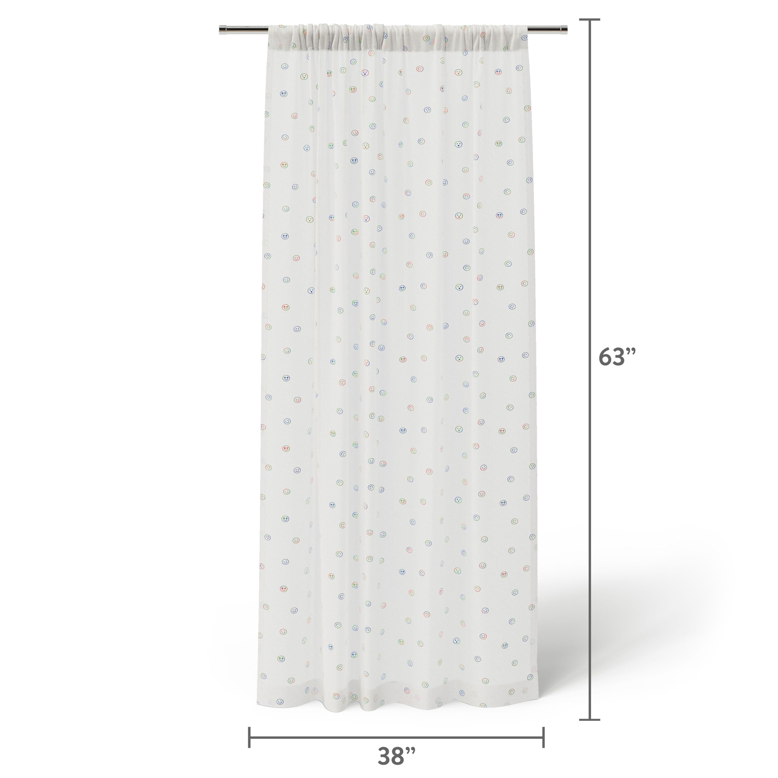 Mainstays Kids White and Multicolor Emoji Sheer Single Panel Curtain, 38" W x 63" L
