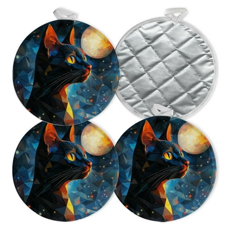 

4 PCS Pot Holders for Kitchen Potholders Sets with Hook for Oven Cooking Baking Geometric Black Cat Under Moon