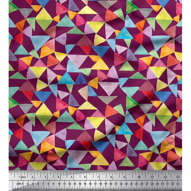 Soimoi Modal Satin Fabric Triangle Geometric Print Sewing Fabric Yard 42 Inch Wide