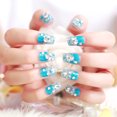 thumbnail image 1 of 24pcs/Set Pretty False Nail Tips Square Head Full Cover Blue Rhinestone Glitter Fake Nails Art with Glue, 1 of 6