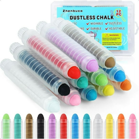 DEBGFS Dustless Chalk for - 12pcs Colored Non-toxic Twistable Sidewalk Chalk with Holder Dust-free Washable Toddler Chalk Art Tool for Outdoor Blackboard Drawing Writing Plastic Box-Packed