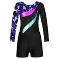 thumbnail image 5 of Alvivi Kids Girls Sparkle Tracksuit Dance Outfits Long Sleeve Gymnastics Leotard Unitard with Booty Shorts Navy Blue 4, 5 of 7