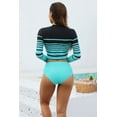 thumbnail image 5 of Women's Long Sleeve Contrast Color Two Piece Rash Guard High Rise Brief Swimwear, 5 of 6