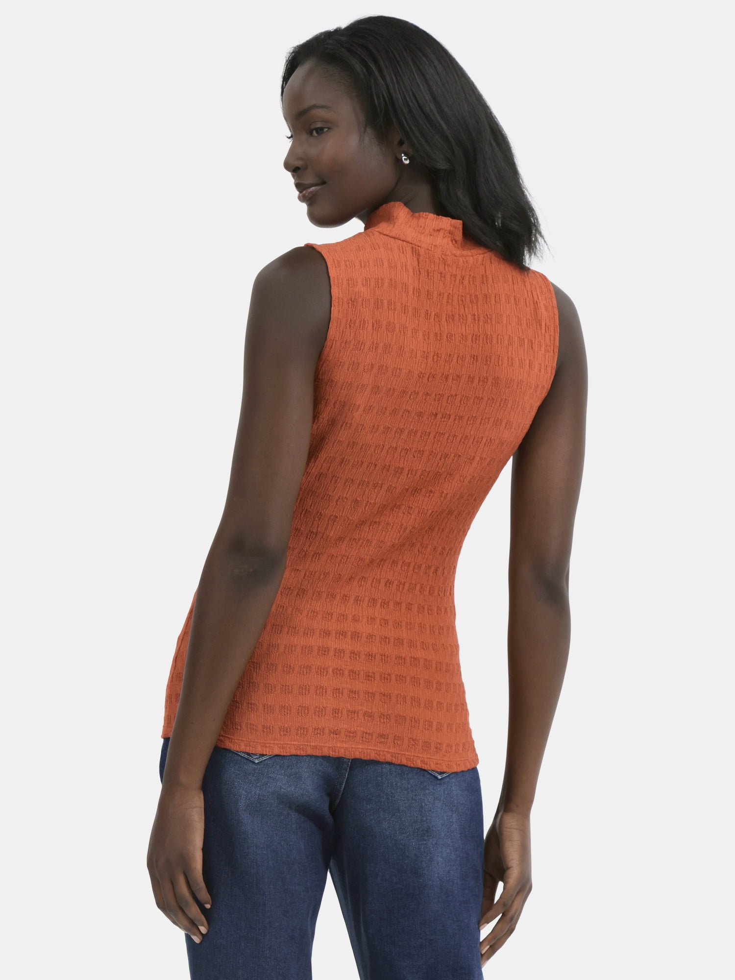 Time and Tru Women's Pucker Mock Neck Top, XS-XXXL