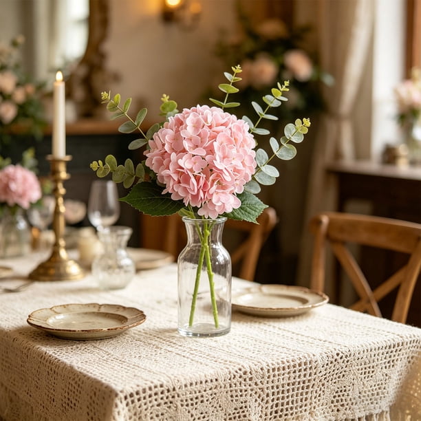 Tallos de hortensias artificiales con cabeza de flor de seda | Hortensias artificiales realistas para decoración del hogar