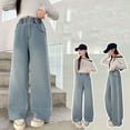 thumbnail image 6 of XEGLSBU Girls Jeans Size 8 Slim Long Girls Denim Pants Straight Leg with Rhinestone Loose Fit Wide Leg Long Pants Light Blue Size 5-6 Years, 6 of 6