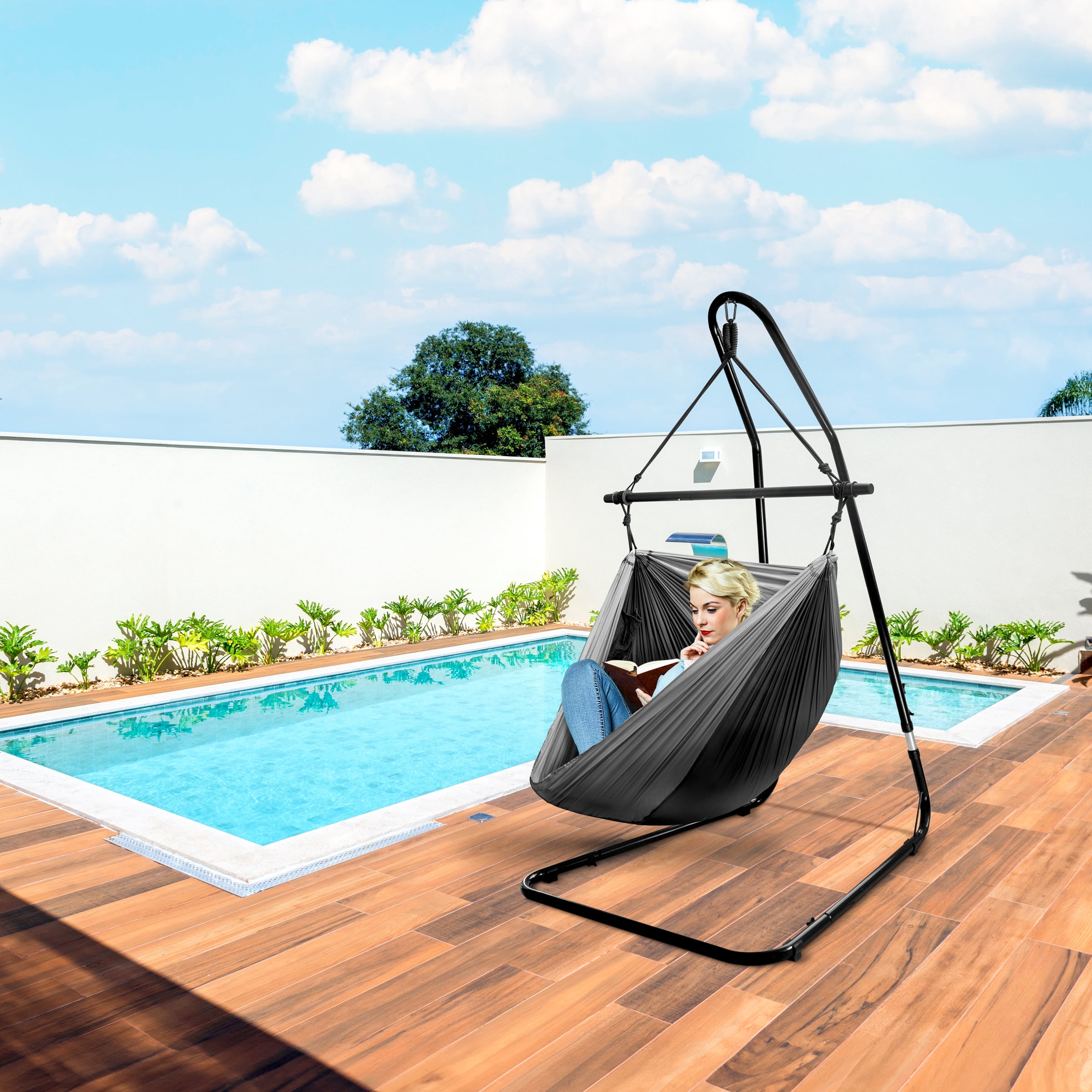 Sorbus Portable Hanging Camp Chair, Lightweight Foldable Outdoor Swing Seat, Black