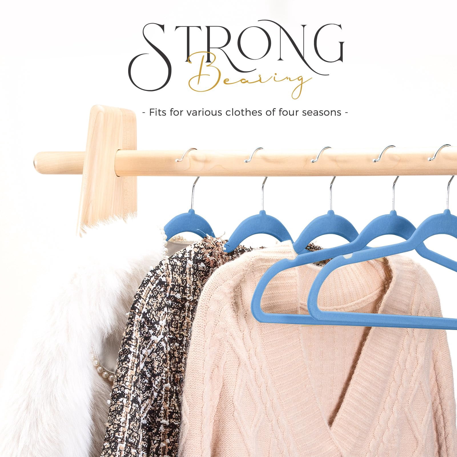 HOUSE DAY Velvet Hangers 60 Pack, Premium Clothes Hangers Non-Slip Felt Hangers, Sturdy Tranquil Blue Hangers Heavy Duty Coat Hangers, Durable Suit Hangers Space Saving, No Hanger Marks 360 Rotating
