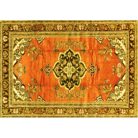 Ahgly Company Machine Washable Indoor Rectangle Persian Yellow Traditional Area Rugs, 4' x 6'