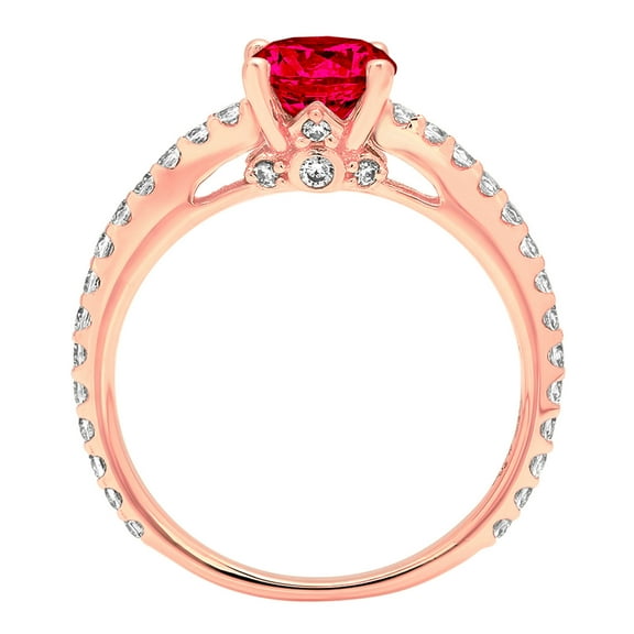 1.465 ct Round Cut Simulated Ruby Solitaire with Accents Engagement Ring for Women in 18K Rose Gold