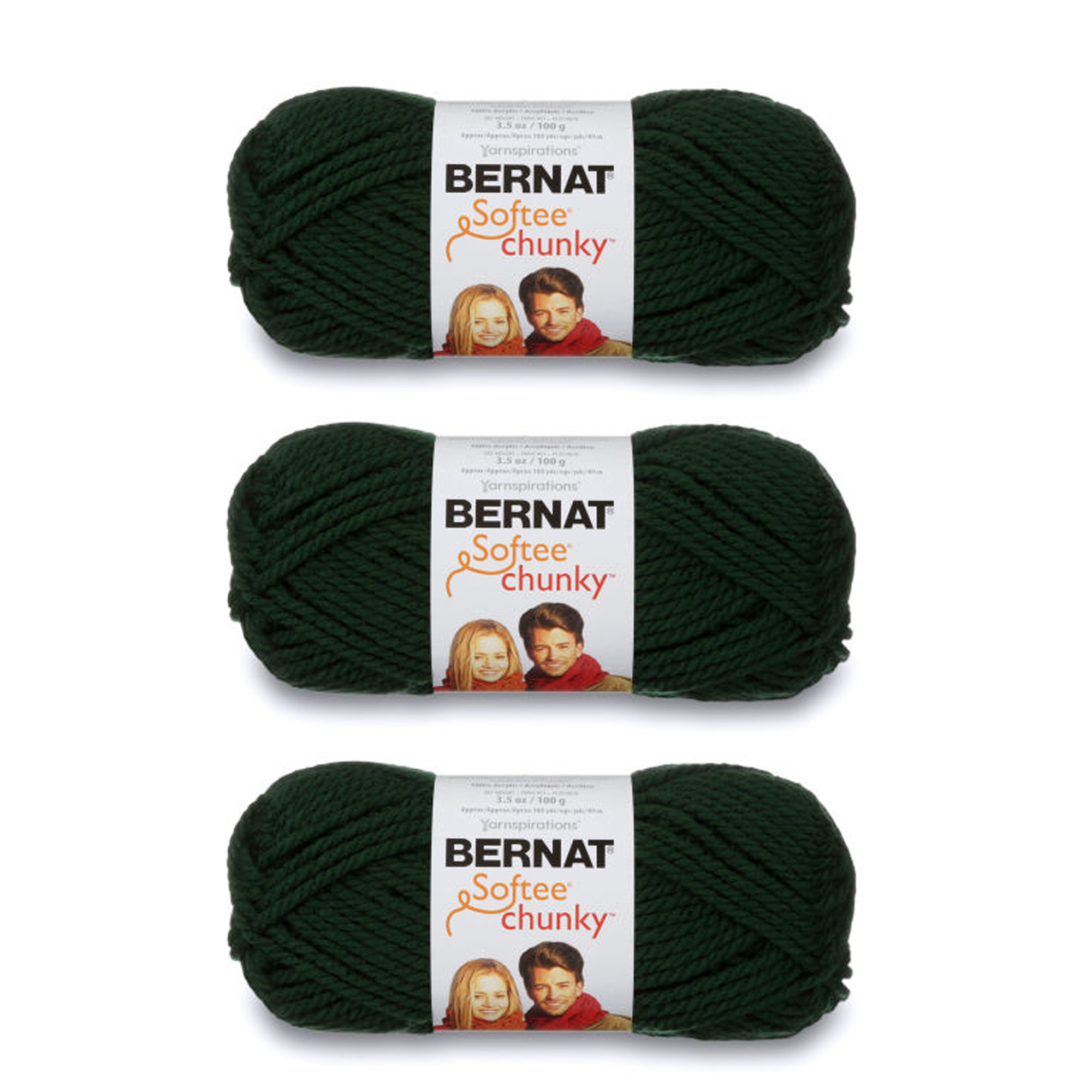 Bernat Softee Chunky Dark Green Yarn 3 Pack of 100g/3.5oz Acrylic