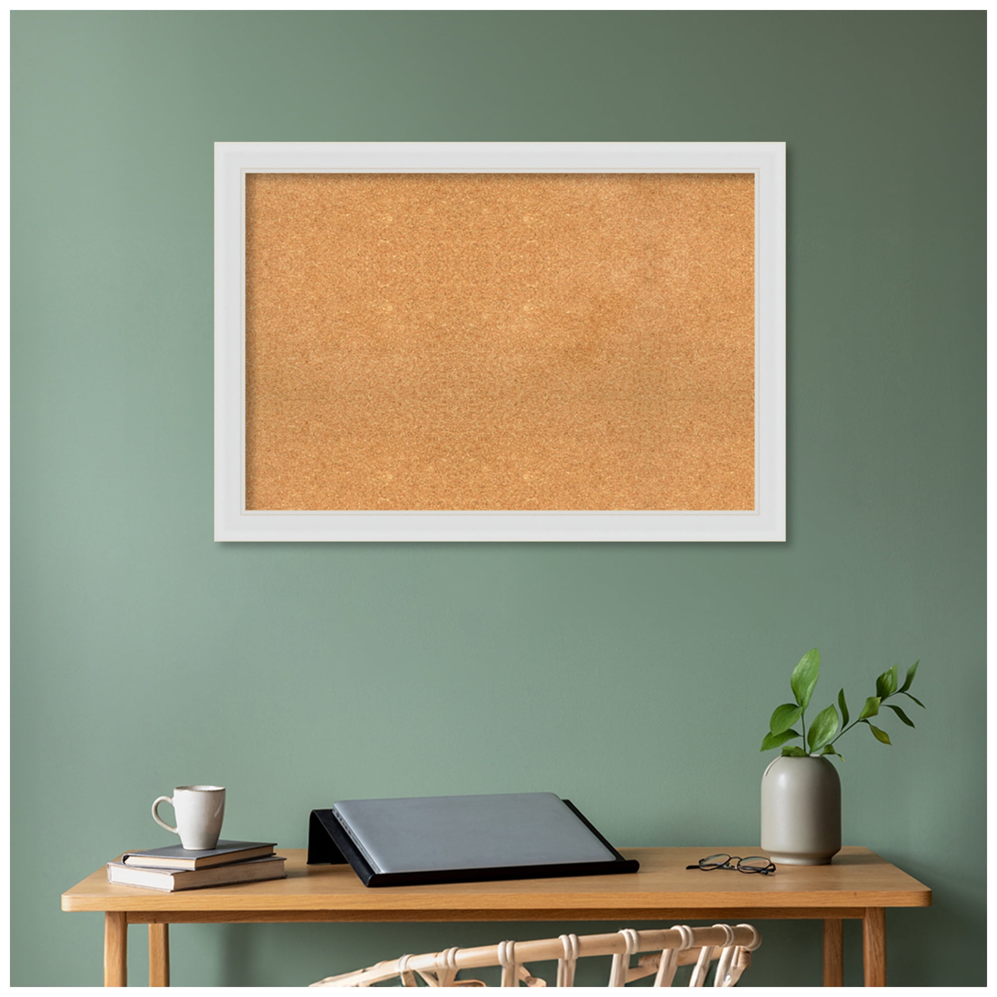 Amanti Art Natural Cork Board Framed Flair Soft White Bulletin Board 40 in. x 28 in.