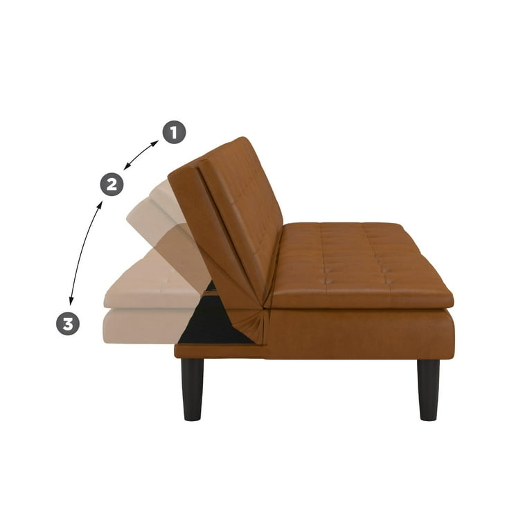 Mainstays Memory Foam Futon with Cupholders and USB Camel Faux Leather Walmart