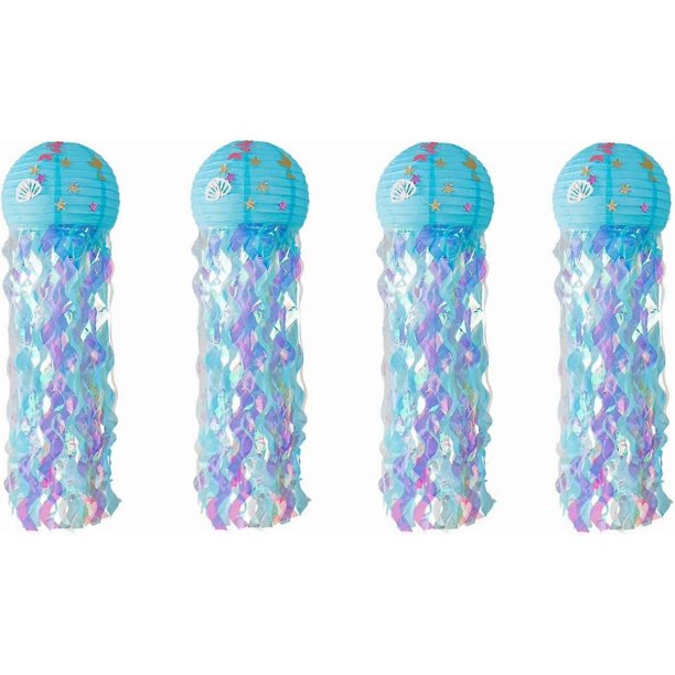 Blue Mermaid Paper Lantern Kit Under The Sea Party Decoration Bright Strip Jelly Fish Birthday Baby Shower Ocean Theme Decor Supplies Kids Girl Favors