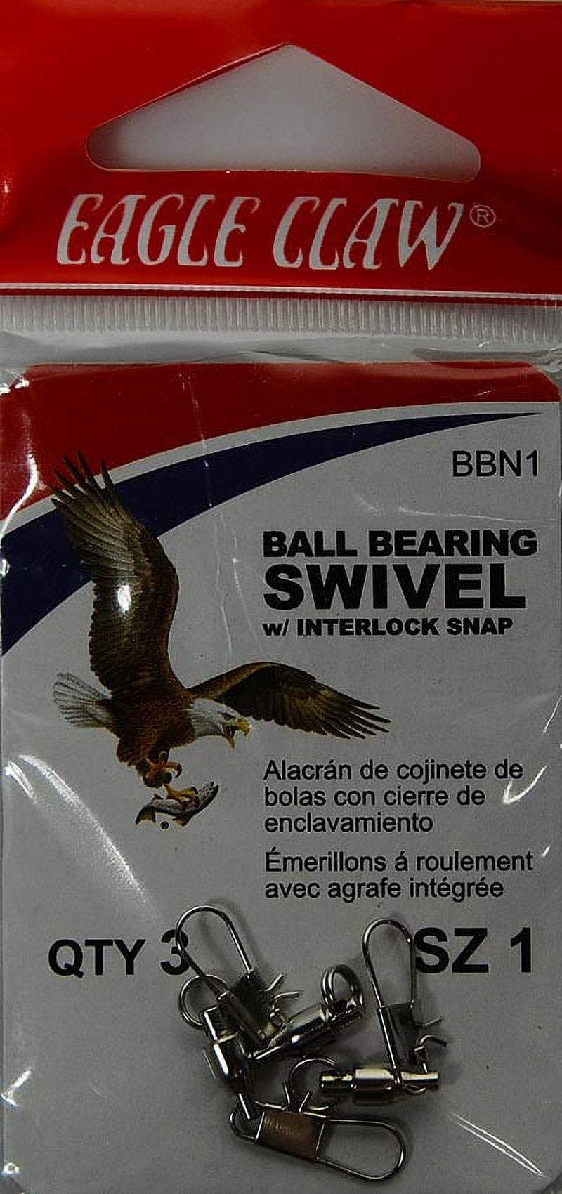 (3 pack) Eagle Claw Fishing, BBN1 Ball Bearing Interlock Swivel, Nickel, Size 1