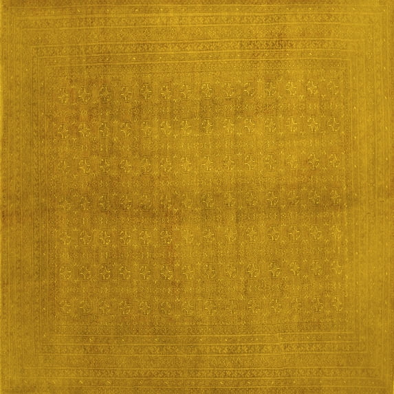 Ahgly Company Machine Washable Indoor Square Abstract Yellow Contemporary Area Rugs, 3' Square
