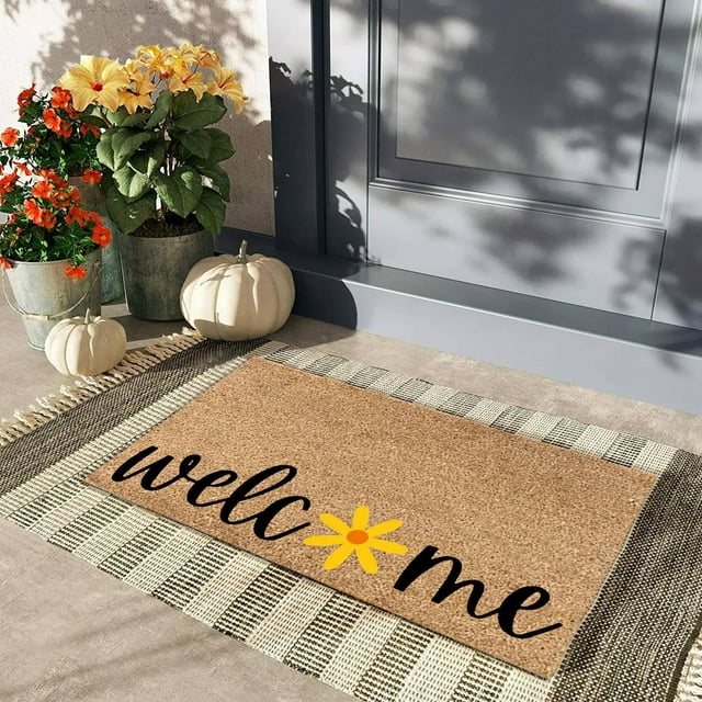 Binwennn Coir Door Mat For Front Door Welcome Outdoor Mats Funny Doormats With Non (1 PC) Living Room Throw Blanket Colorful Throw Blankets Pretty Carpet Rug Dining Room Carpet Big Designer Rugs for