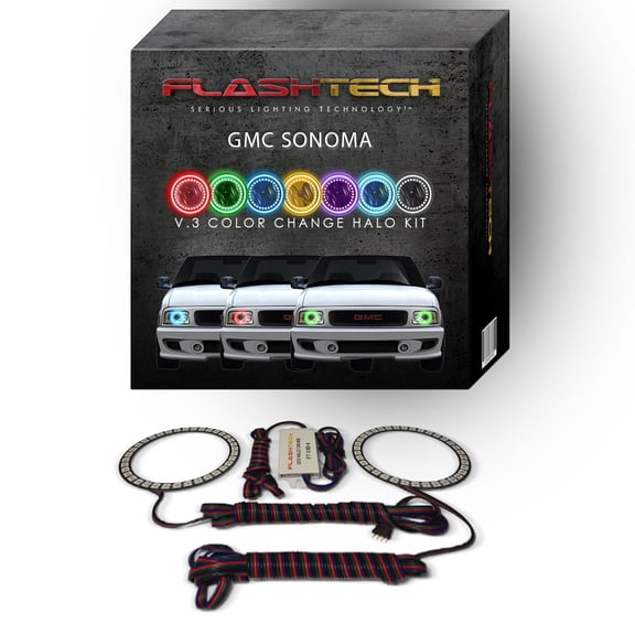 Flashtech RGB Multi Color Changing LED Halo Ring kit for 1994-1997 GMC Sonoma Headlights