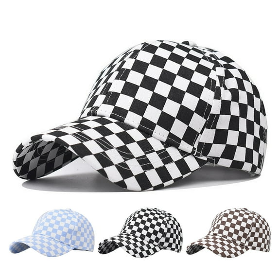 sunsanly Unisex Baseball Hat Plaid Print Color Matching Long Brim Adjustable Ponytail Hole Anti-UV Sun Protection Outdoor Sport Peaked Cap