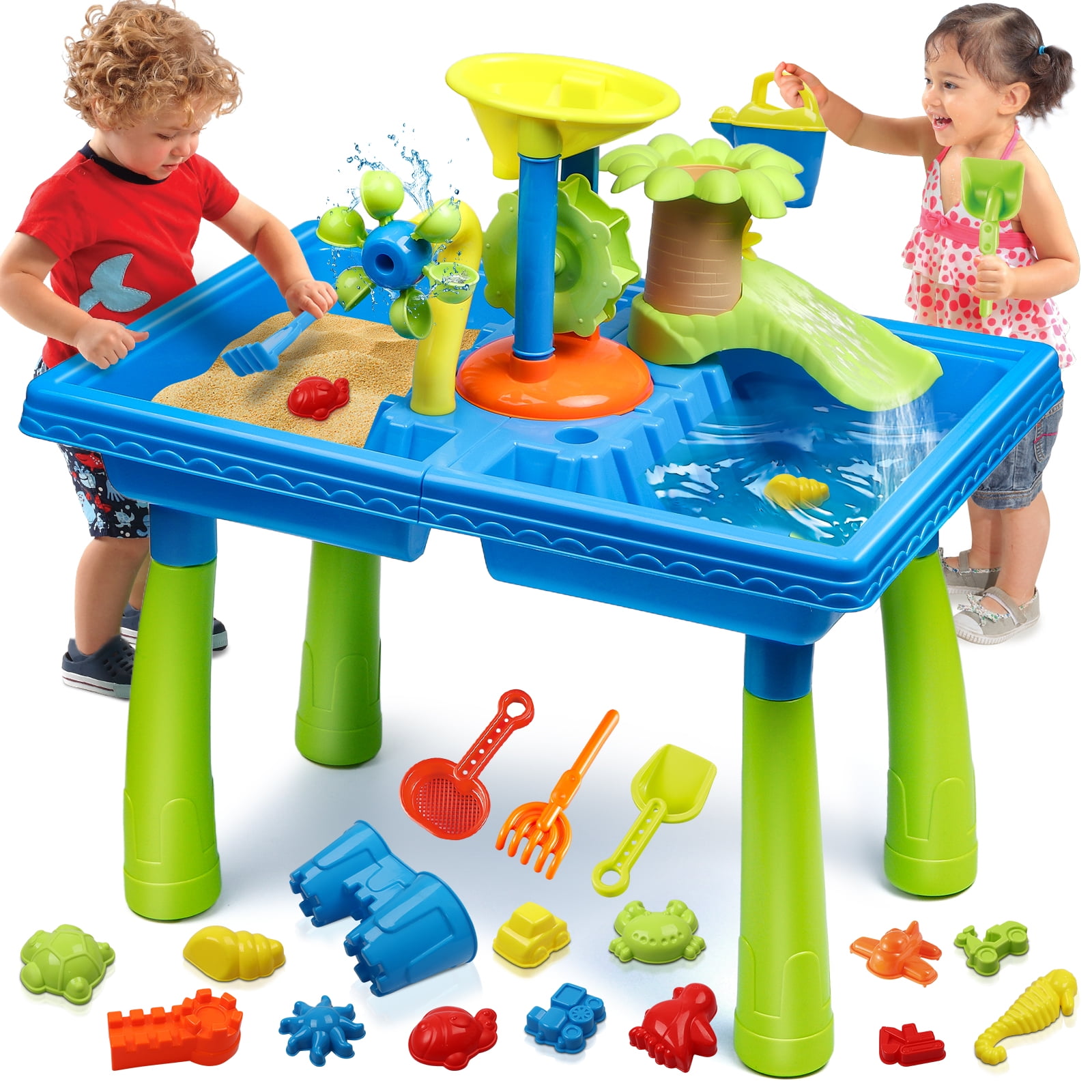 Beefunni Sand Water Table, Kids Beach Summer Toys Sandbox Table Outdoor