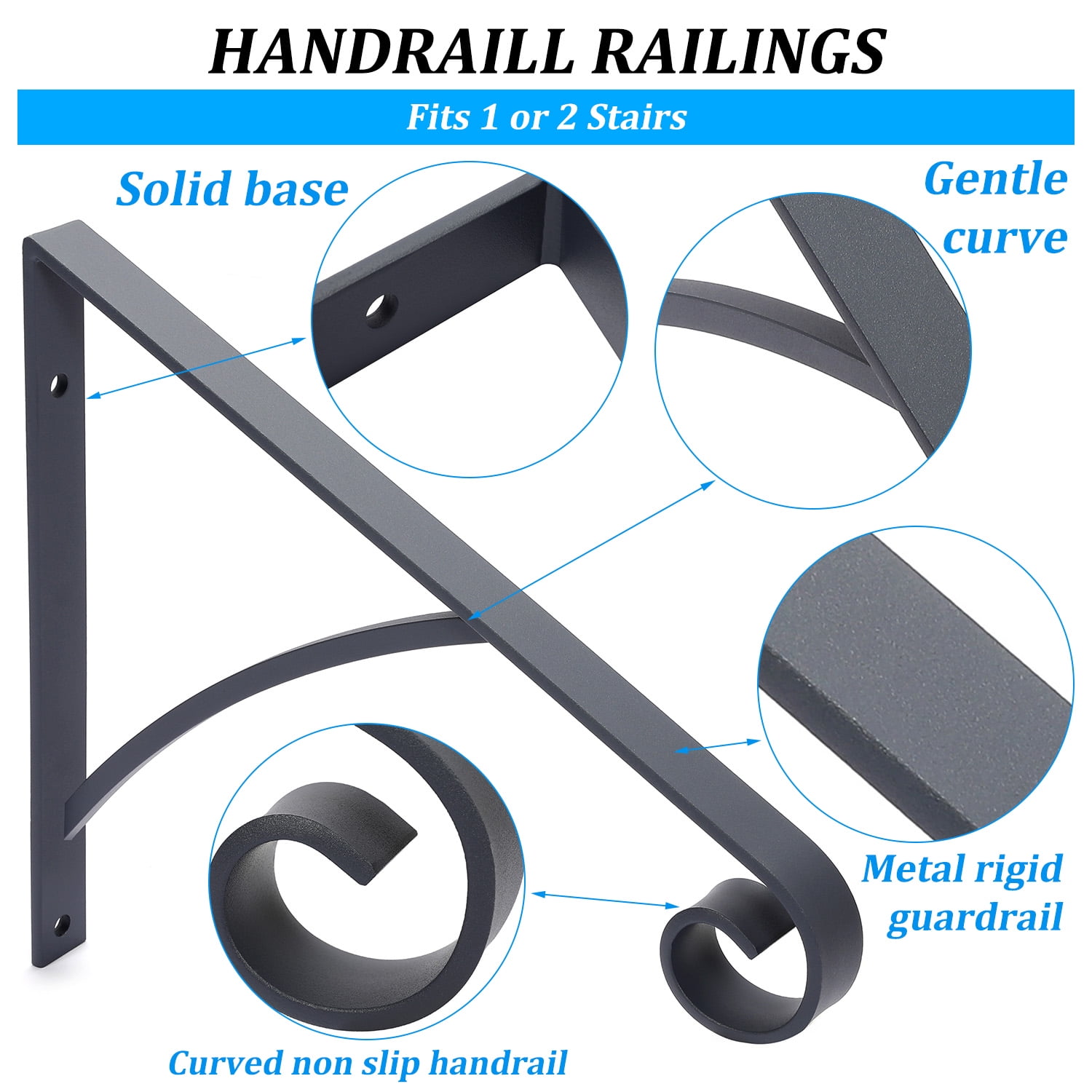 Kojem Steps Handrail Grab Bar, Wall Mounted Hand Railings, for Stairs Outdoor Garage Porch Rail, Safety Metal Art