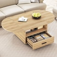 thumbnail image 5 of IBF Oval Coffee Table with Drawer, Foldable Living Room Table with Storage, Multifunctional Wood Center Table for Living Room, Extendable Rolling Tea Table with Wheels for Home Office, Oak, 47 Inch, 5 of 18