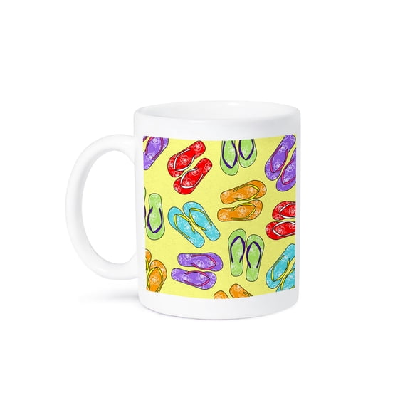 3dRose, Colorful Flip Flop Print - Yellow Background, 15oz Mug