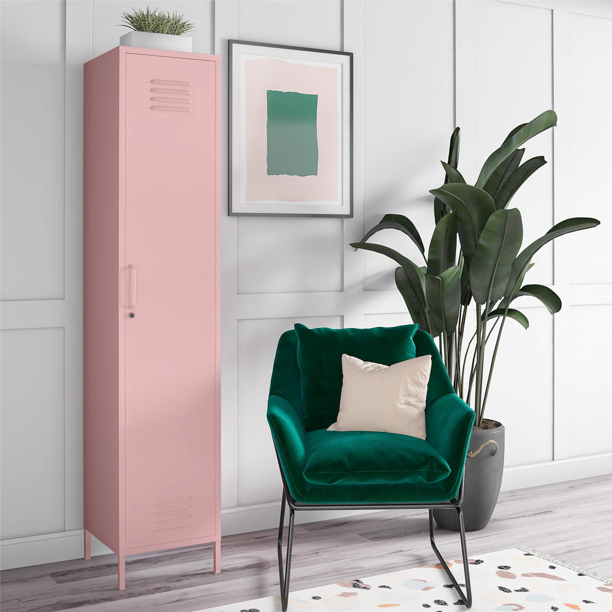 Novogratz Cache 1-Door Tall Single Metal Locker Style Storage Cabinet, Bashful Pink