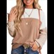 thumbnail image 1 of Moda para Mujer 2025, Camisetas Holgadas Informales de Punto con Cuello Redondo y Larga con Bloques de Color y Caqui M, 1 of 7