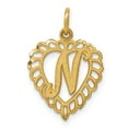 thumbnail image 1 of 14k Yellow Gold Heart Dainty Letter N Initial Name Monogram Necklace Charm Pendant, 1 of 6
