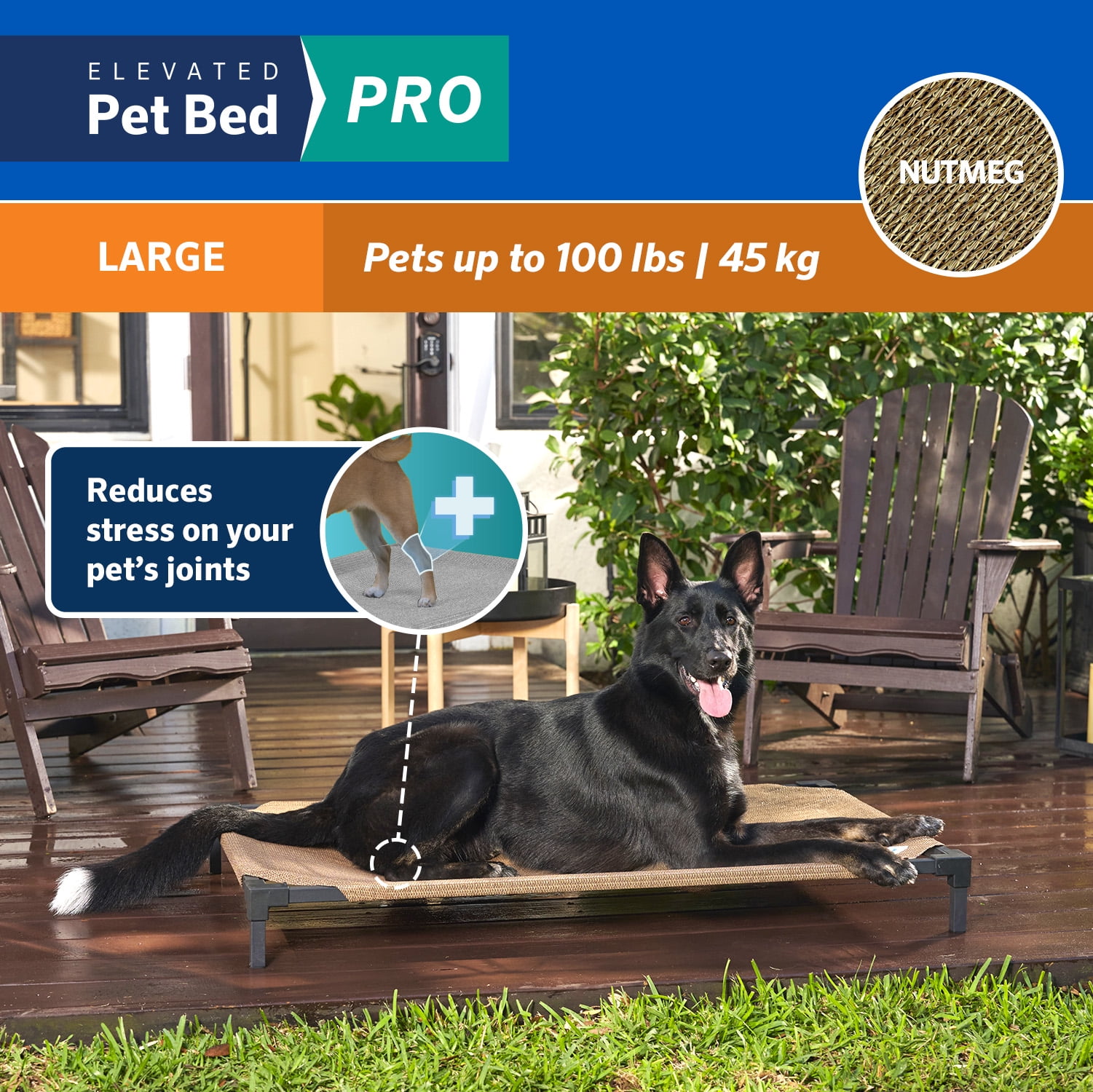 Coolaroo Dog Cooling Elevated Bed Pro, Large, Fits in 48in Crates, Nutmeg