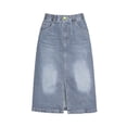 thumbnail image 3 of FRSASU Girl's Long Denim-Skirt Vintage Solid A-Line Slim Slit Jean Skirts High Waist Stretch Midi Denim Skirts with Pockets Blue-A, 3 of 8
