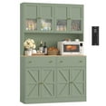 thumbnail image 3 of Homfa 71" Tall Kitchen Pantry Cabinet with LED Lights & Charging Station, MDF Freestanding Storage Cupboard with 8 Doors 2 Drawers, Buffet Cabinet with Storage for Dining Living Room, Green, 3 of 7