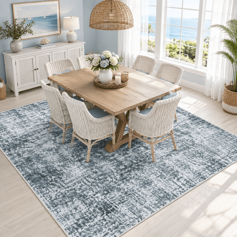 8x10 Area Rug For Living Room Bedroom: Non-slip Modern Light Slate Blue ...