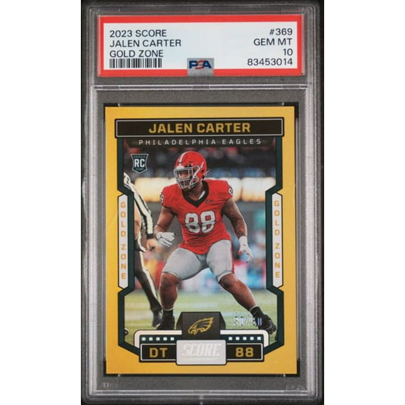 Graded 2023 Panini Score Jalen Carter #369 Gold Zone Rookie RC Football Card PSA 10 Gem Mint