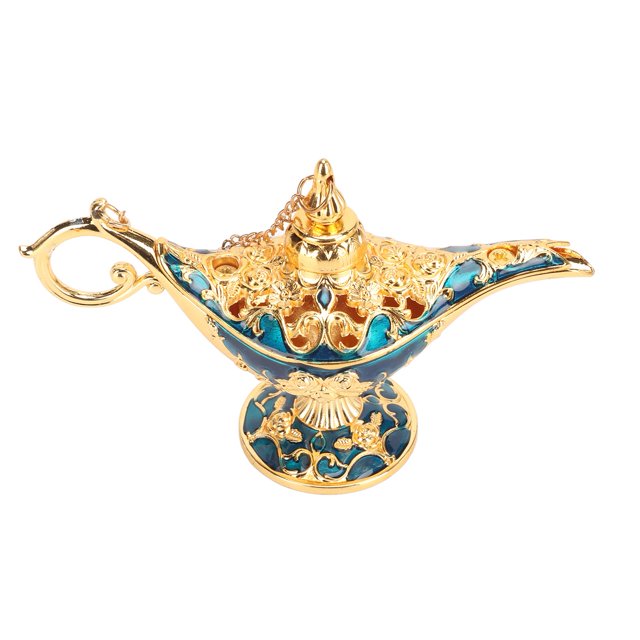 Lámpara mágica del genio exquisita lámpara del genio del patrón en relieve de aleación llamativa que no destiñe para la oficina del dormitorio oro + azul 4.7 pulgadas