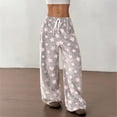 thumbnail image 2 of Women's Fuzzy Plush Pajama Pants Drawstring Elastic Waist Wide Leg Teddy Bottoms Pants, 2 of 9