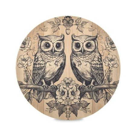 

WOBOGO Two Owls Sitting on Opposite Branches Round Placemats Set of 4 Heat Resistant Washable Kitchen Table Decorations 15.4in
