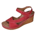 thumbnail image 6 of Modisza Women's Wedge Sandals Comfortable Open Toe Platform Slides Casual Dressy Summer Shoes Wide Width Low Heel Beach Sandal Red 6.5, 6 of 7
