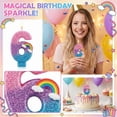 thumbnail image 5 of Pink Number Candle with Rainbow Decoration, Colorful Cartoon Birthday Cake Topper, Creative Party Supplies for Celebration, Anniversary Ornament, Number 6, 5 of 6