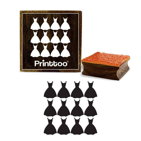 Printtoo Crafting Square Ladies Dress Pattern Dairy Card Wooden Rubber Stamp Block-2 x 2 Inches