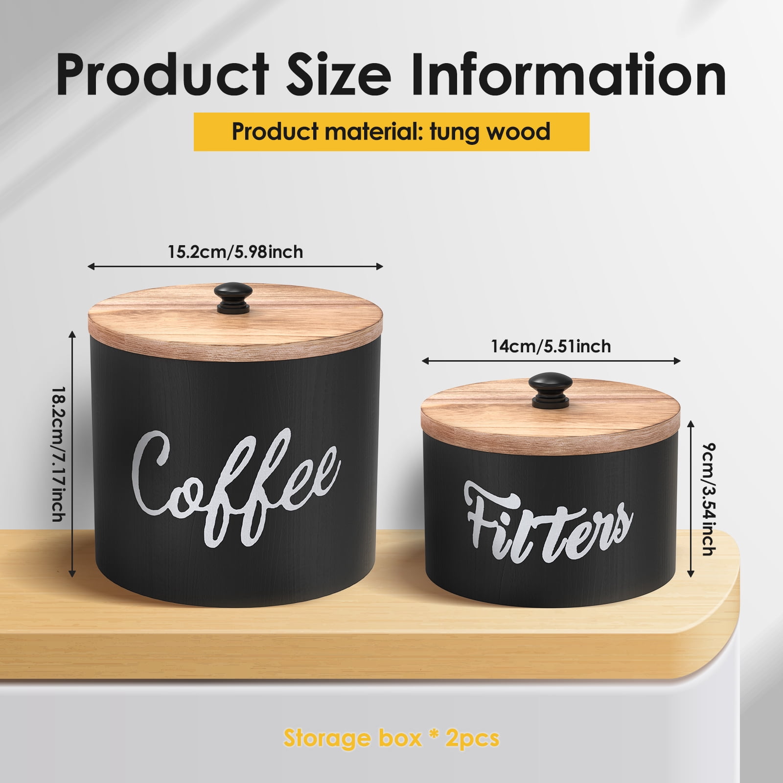NUAHRHY 2pcs Wood Coffee Filter Holder Dispenser Storage Container Dispensers with Lid Enduring Filter Container for Counter Decor