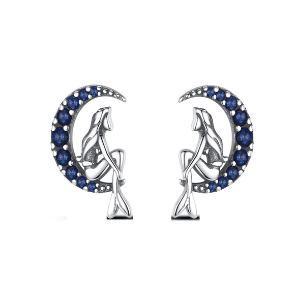 "Pendientes De Aro Aretes De Plata S925, 100% Auténtica Luna Belug Azul "
