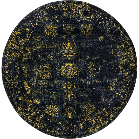 Rugs.com Monte Carlo Collection Rug – 7' Round Navy Blue Medium Rug Perfect For Kitchens, Dining Rooms