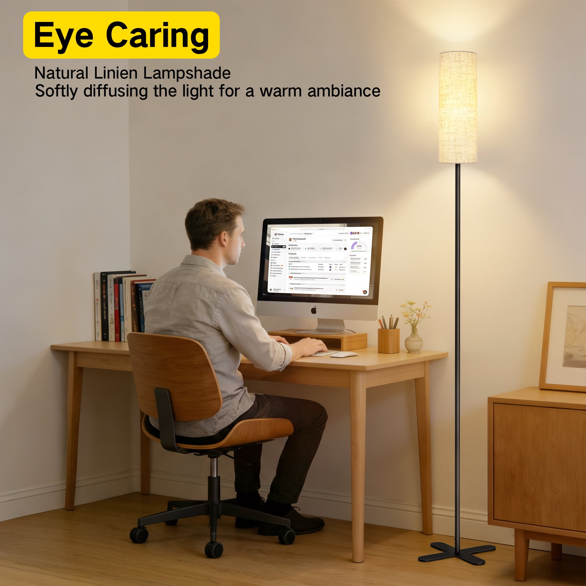 OUTON  Floor Lamps for Living Room Clearance, Dimmable, Minimalist Pole Lighting for Bedroom, Office, Kids Room, Bulb Included,  Black