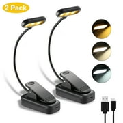 Anpro 2 Pack Rechargeable Book Light, Clip On Reading Light for Bed, 6 LED, 3 Colors & Brightness, 40H Battery, Eye-Caring Flexible Gooseneck Book Lamp