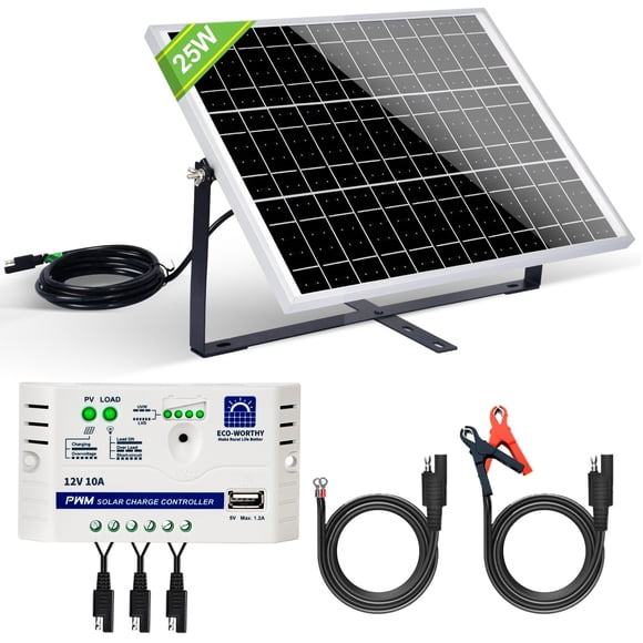 ECO-WORTHY 25 Watts 12V Off Grid Solar Panel SAE Connector Kit: Waterproof 25W Solar Panel + Adjustable Mount Bracket + SAE Conne