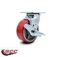 thumbnail image 2 of 5 Inch Red Poly on Cast Iron Swivel Caster with Roller Bearing and Brake SCC, 2 of 2